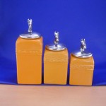 60001YL-HORSE-SIL-CERAMIC CANISTER SET YELLOW W/ HORSE SILVER LIDS